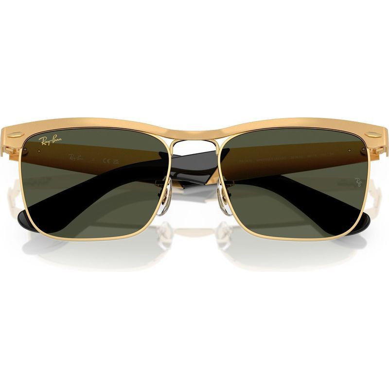 Thumbnail: Ray-Ban RB3875 Wayfarer Deluxe legend gold sunglasses green lenses folded view