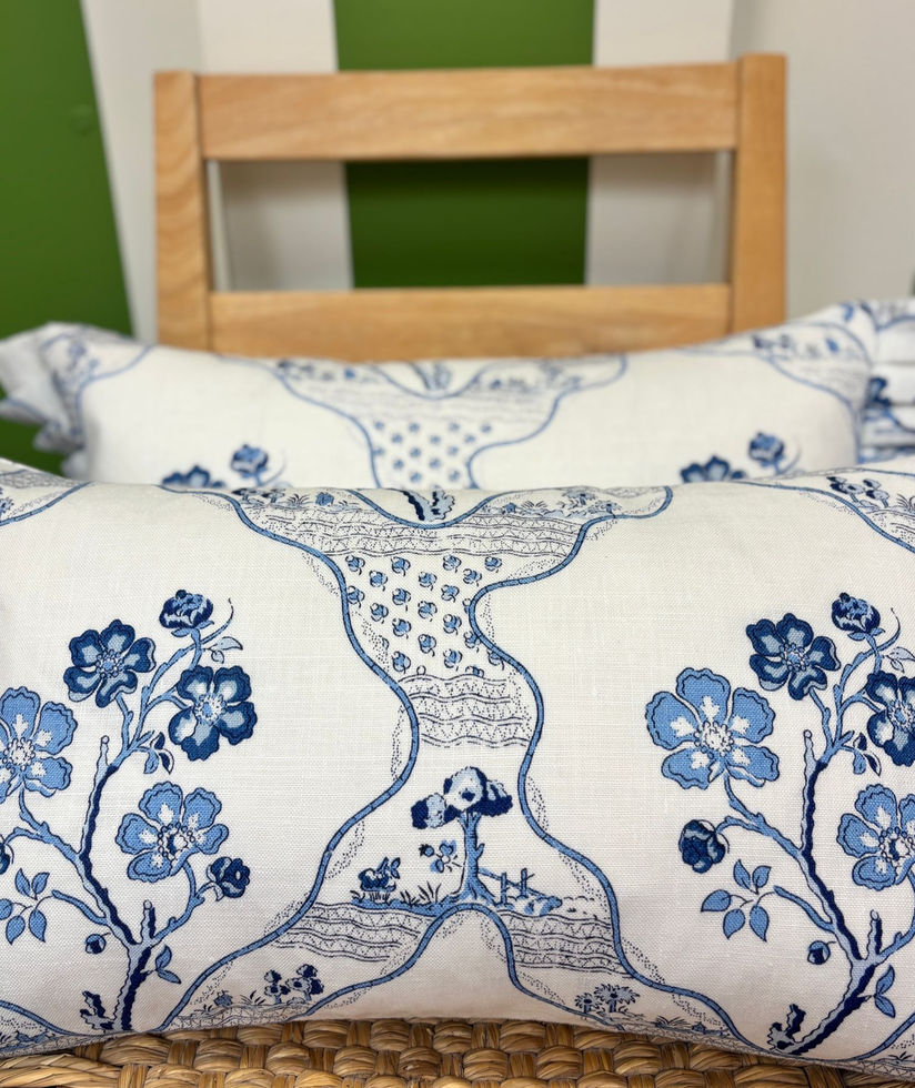 Schumacher Marella Side Frill Cushions Delft Blue