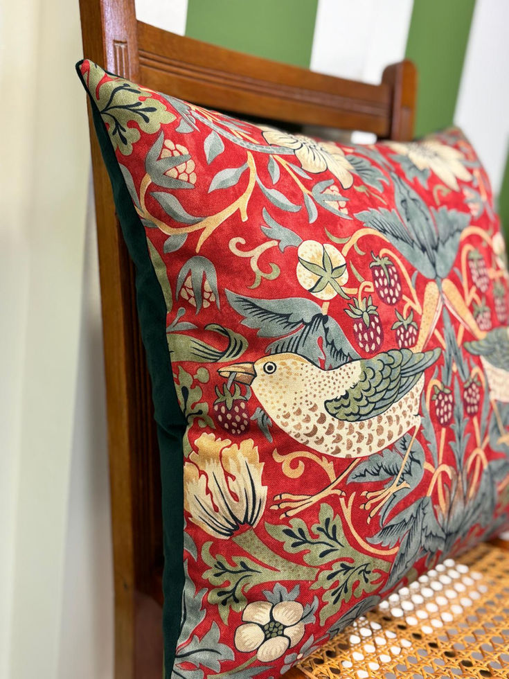 William Morris Strawberry Thief Large Cushions Crimson Slate Emerald Velvet