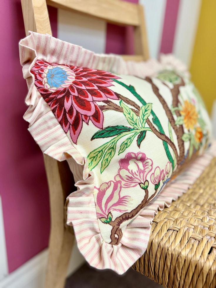 GP & J Baker Magnolia Frilled Cushions Cream Blue with inners