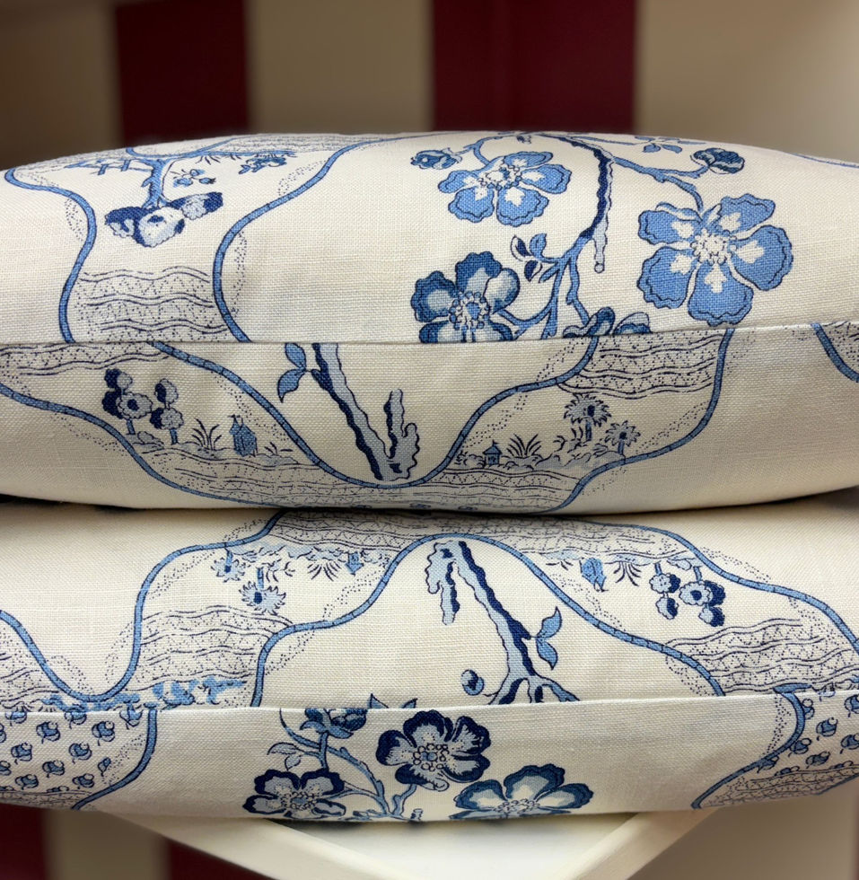 Schumacher Marella Side Frill Cushions Delft Blue