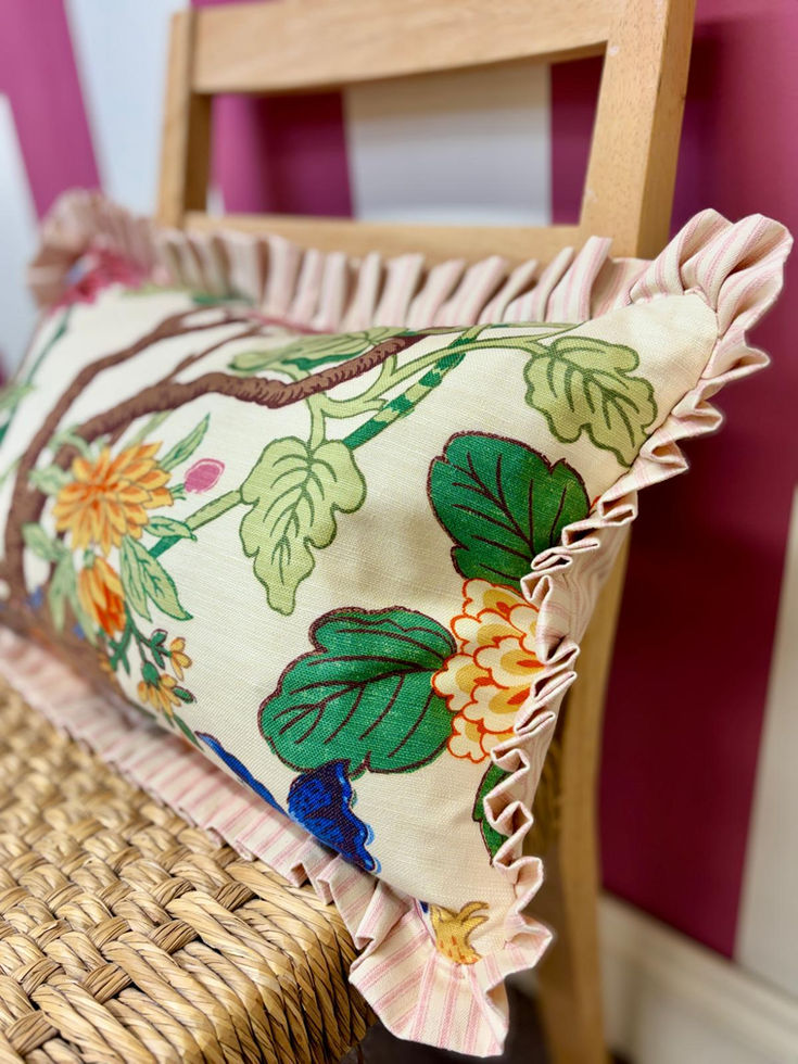 GP & J Baker Magnolia Frilled Cushions Cream Blue with inners