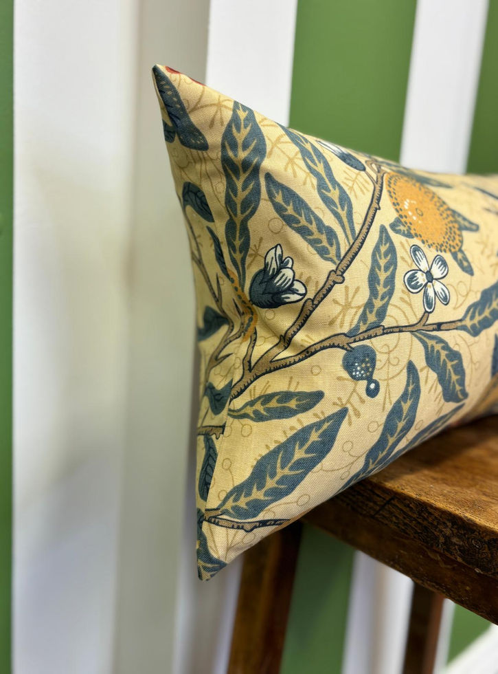 William Morris Fruit Cushion Mustard Blue