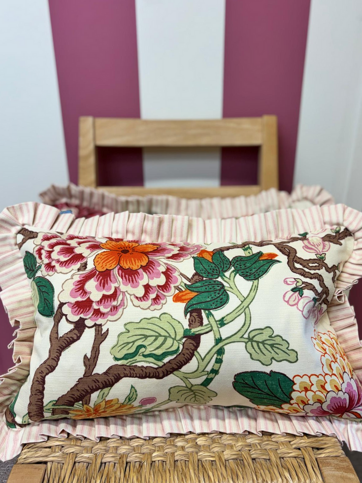 GP & J Baker Magnolia Frilled Cushions Cream Blue with inners