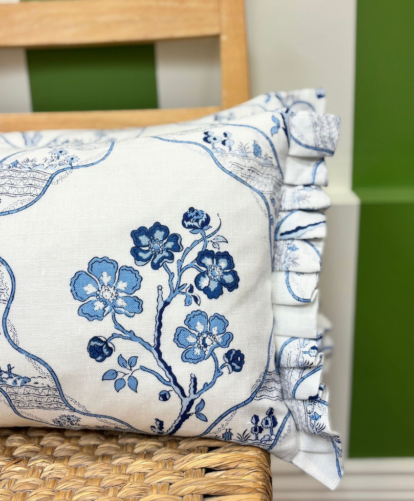 Schumacher Marella Side Frill Cushions Delft Blue