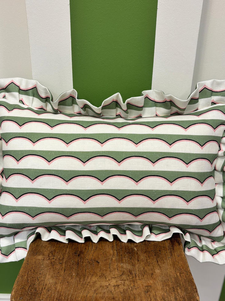 Ottoline Scallops Frilled Cushion in Green with Inner