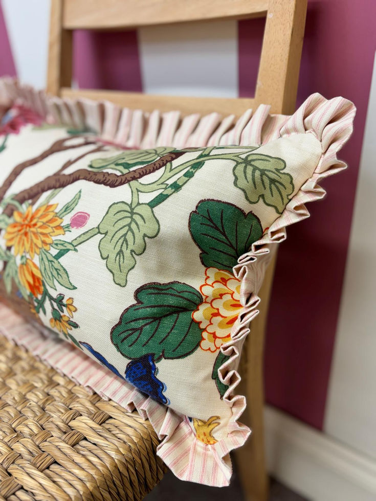GP & J Baker Magnolia Frilled Cushions Cream Blue with inners