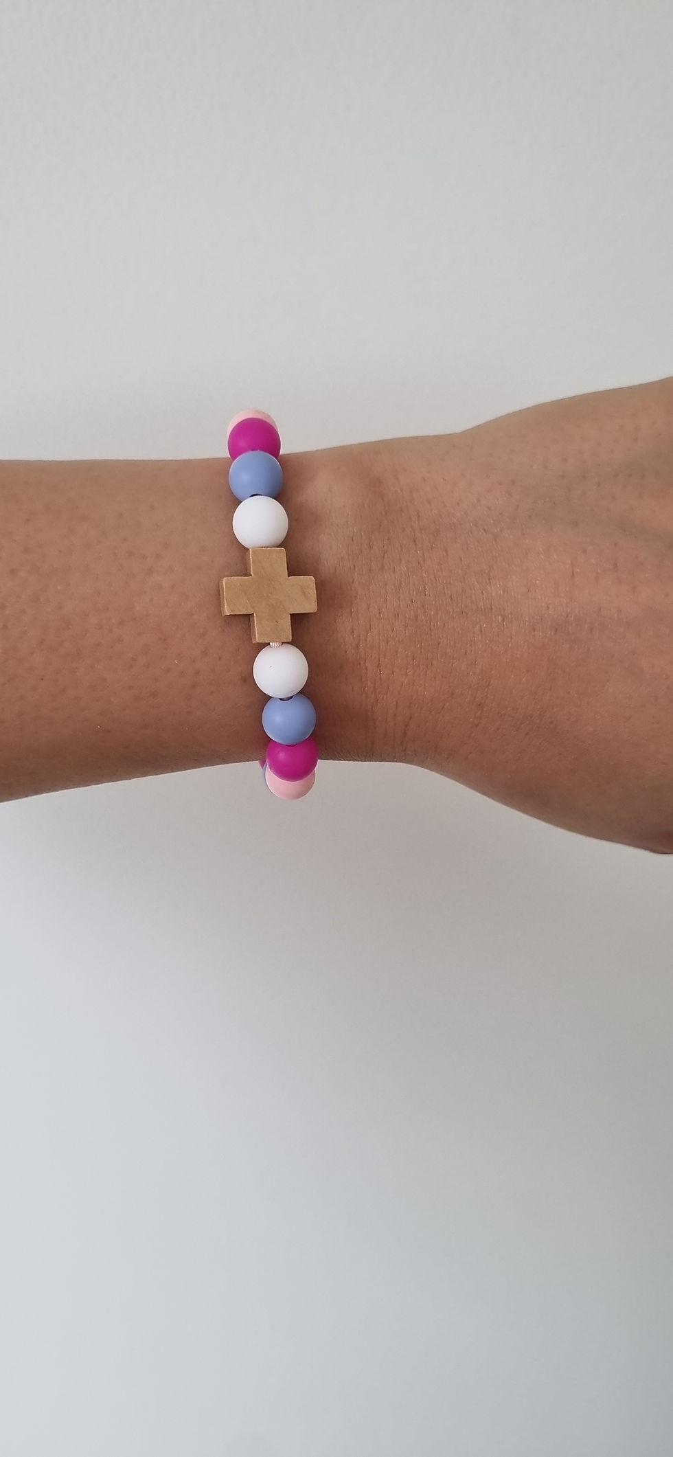 Thumbnail: Children's Purple & Pink Silicone Bead Catholic Cross Bracelet