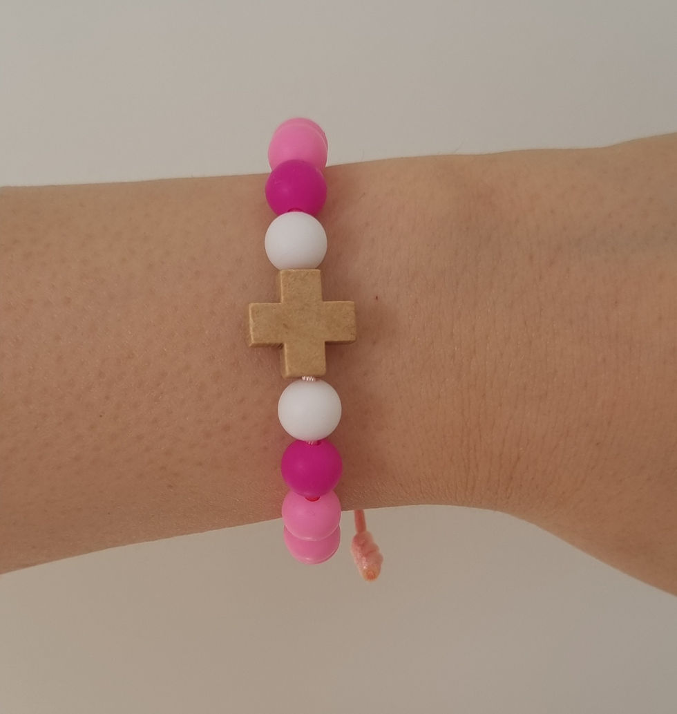Thumbnail: Children's Pink Silicone Bead Catholic Cross Bracelet