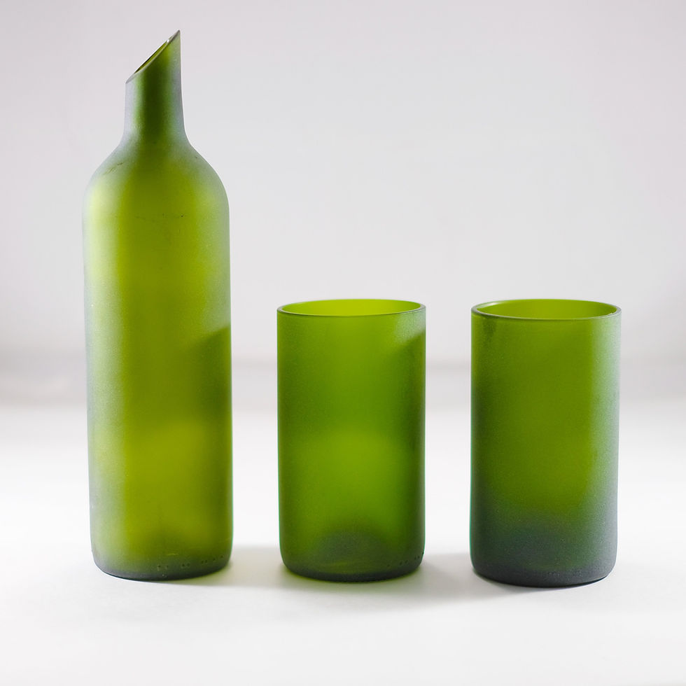 FROSTED GREEN WINE BOTTLE WATER FLASK - CARAFE SET