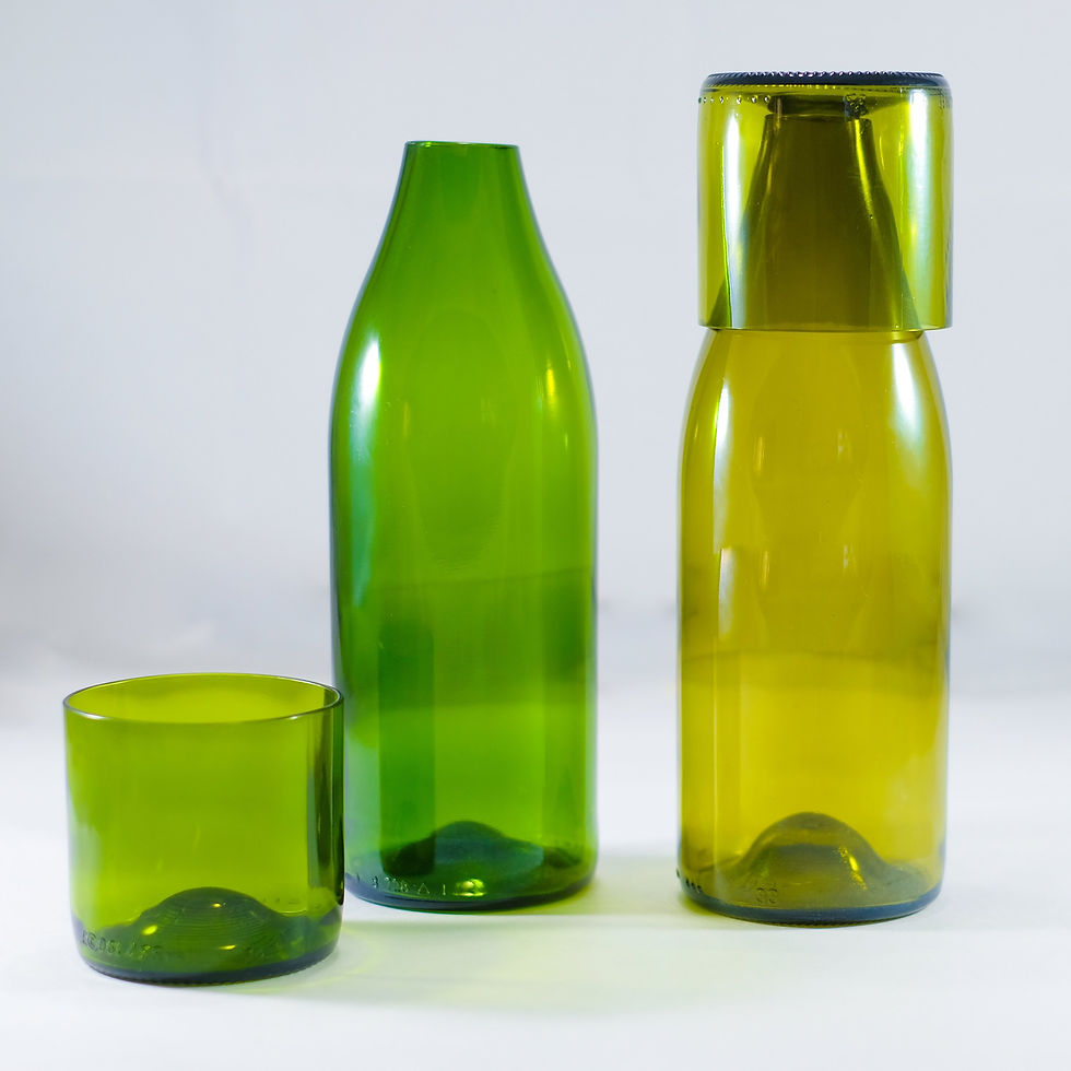 Thumbnail: RECYCLED WINE BOTTLE Carafe Water Flask- Jug Set with 8 oz Glasses