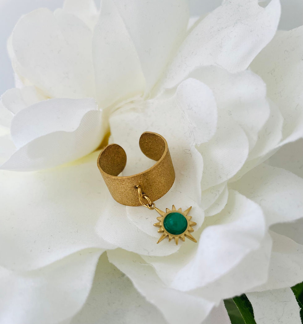 Miniature : Bague martelée en acier inoxydable doré & Breloque Soleil  