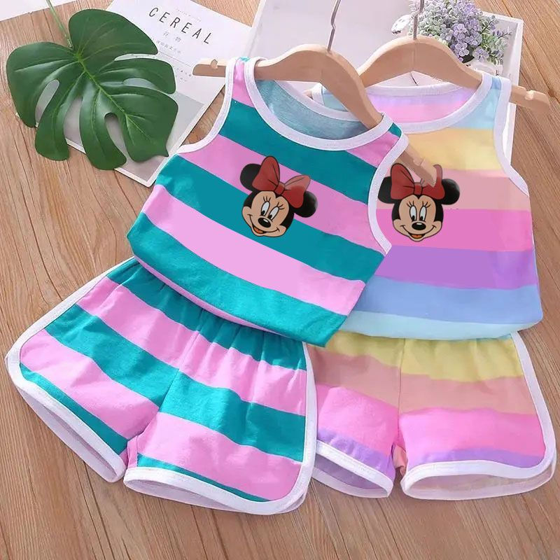 Summer Baby Kids Clothes Sets Cute Minnie Mickey Cartoon Girls and Boys Vest and