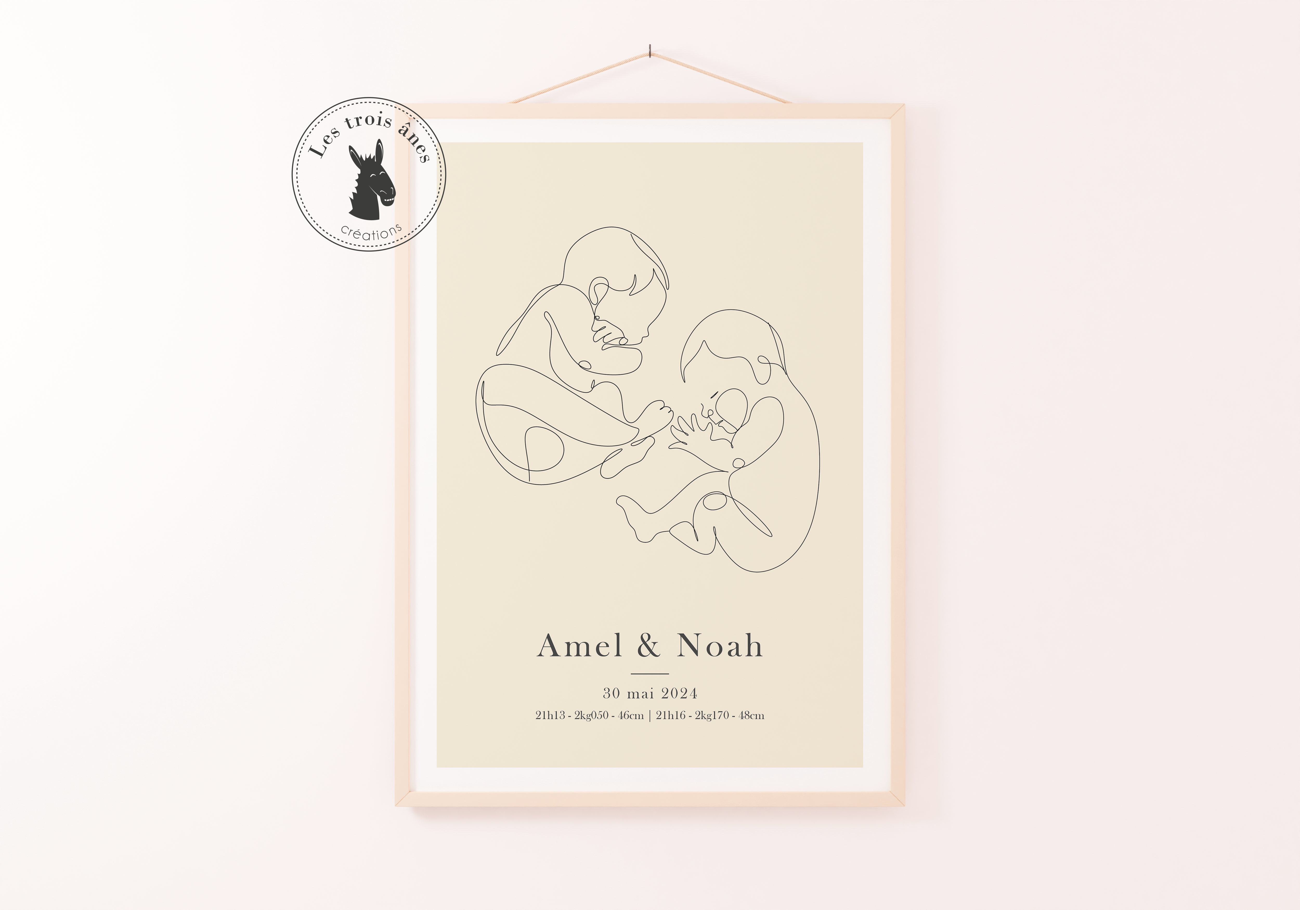 Illustration minimaliste naissance - Jumeaux