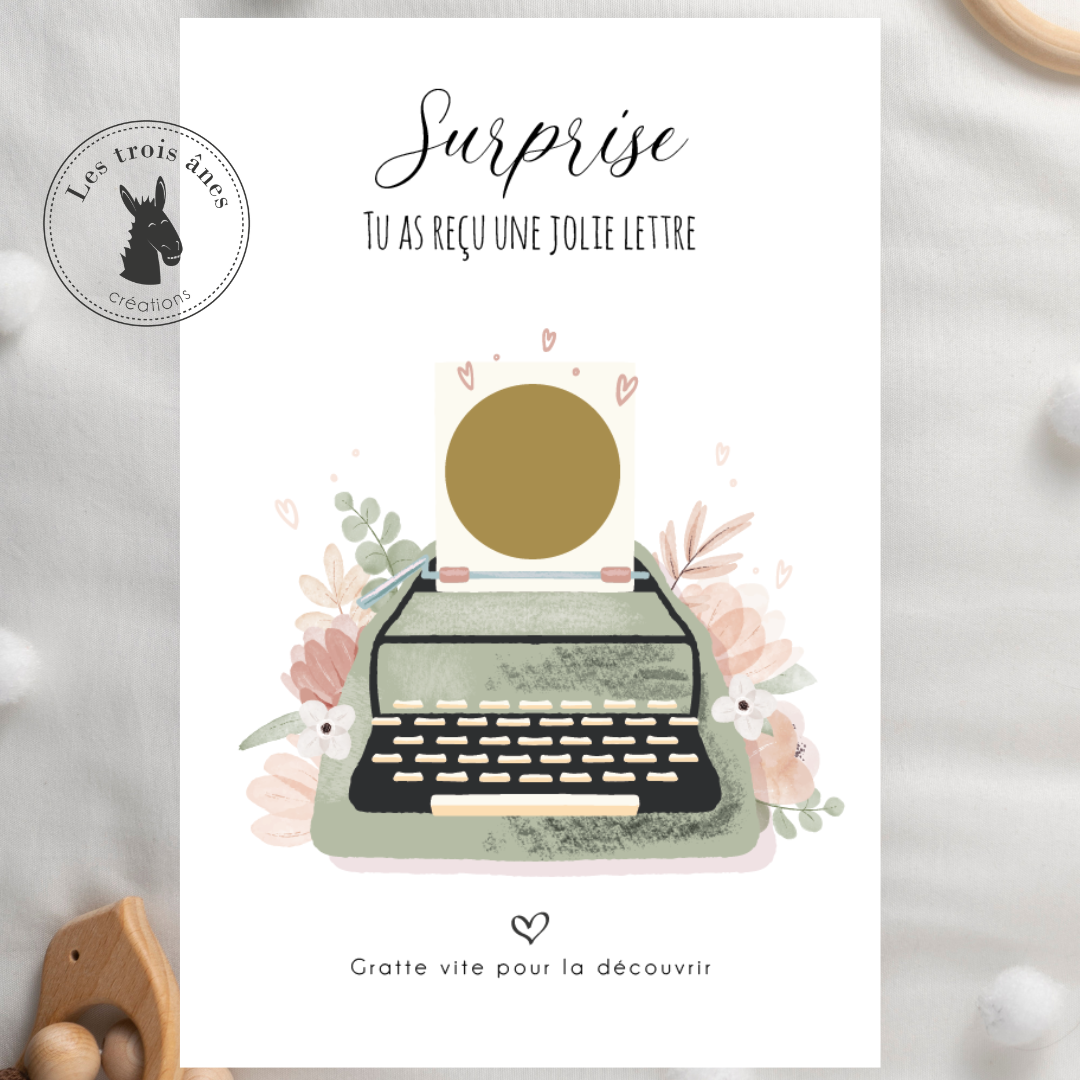 Carte à gratter - Machine à écrire