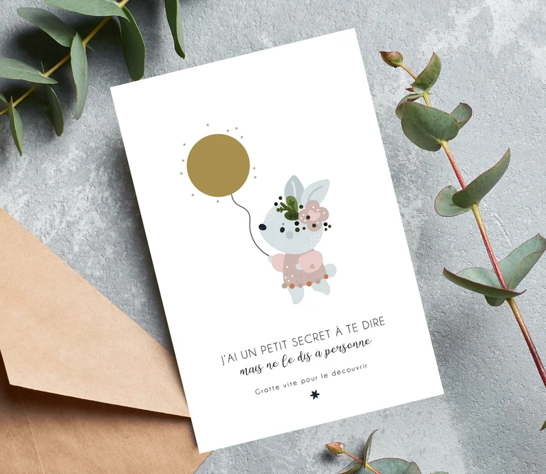 Carte à gratter - annonce - message personnalisé - Lapin