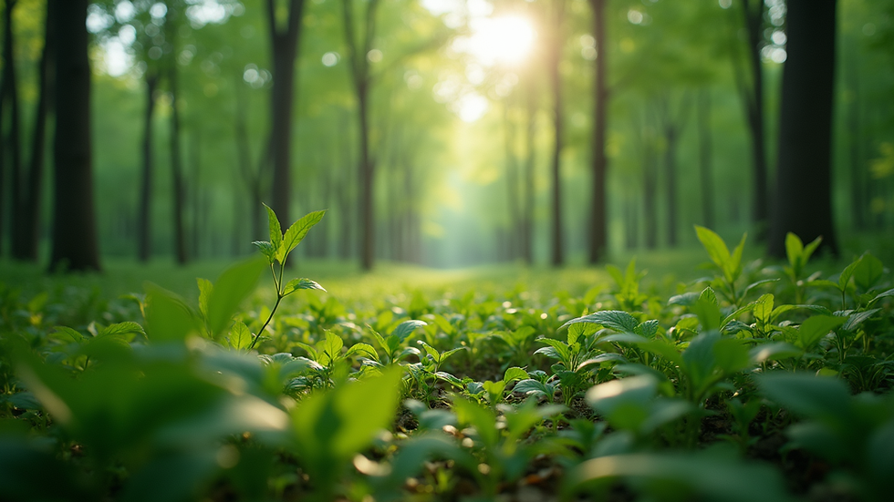 Close-up view of a lush green forest with vibrant foliage