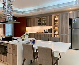 Brown and White Contemporary Kitchen with Open Shelves