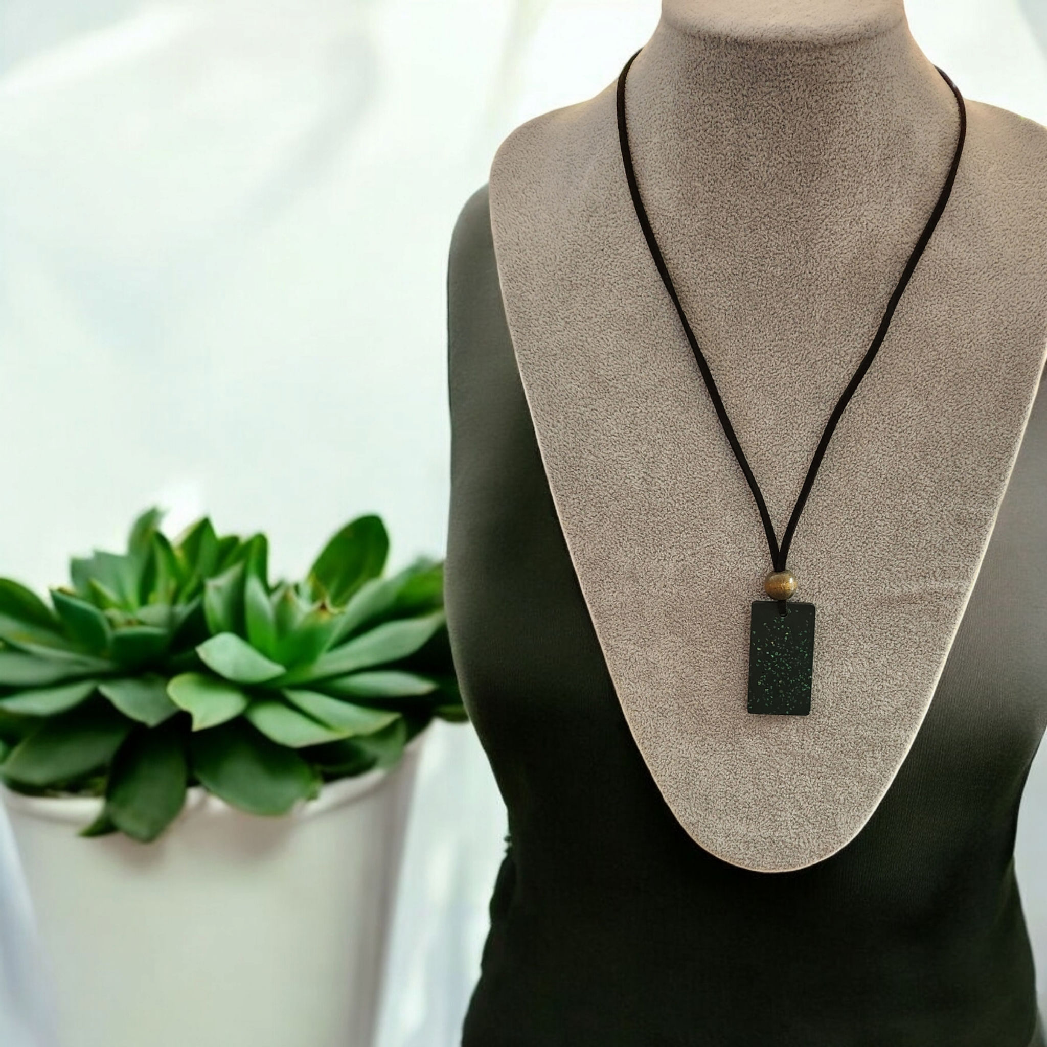 Dark Green Rectangle Pendant with stones