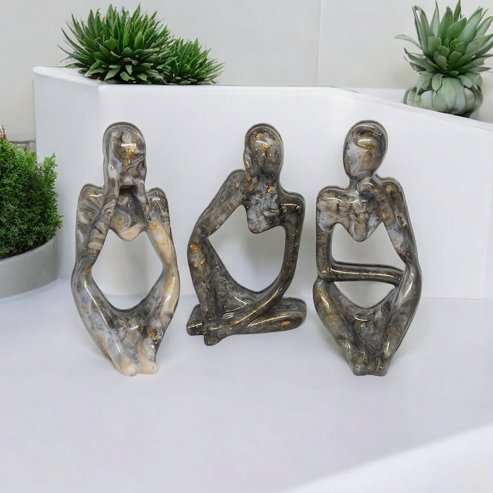 Thumbnail: Set of 3 Abstract Black, White and Gold Thinking Lady's