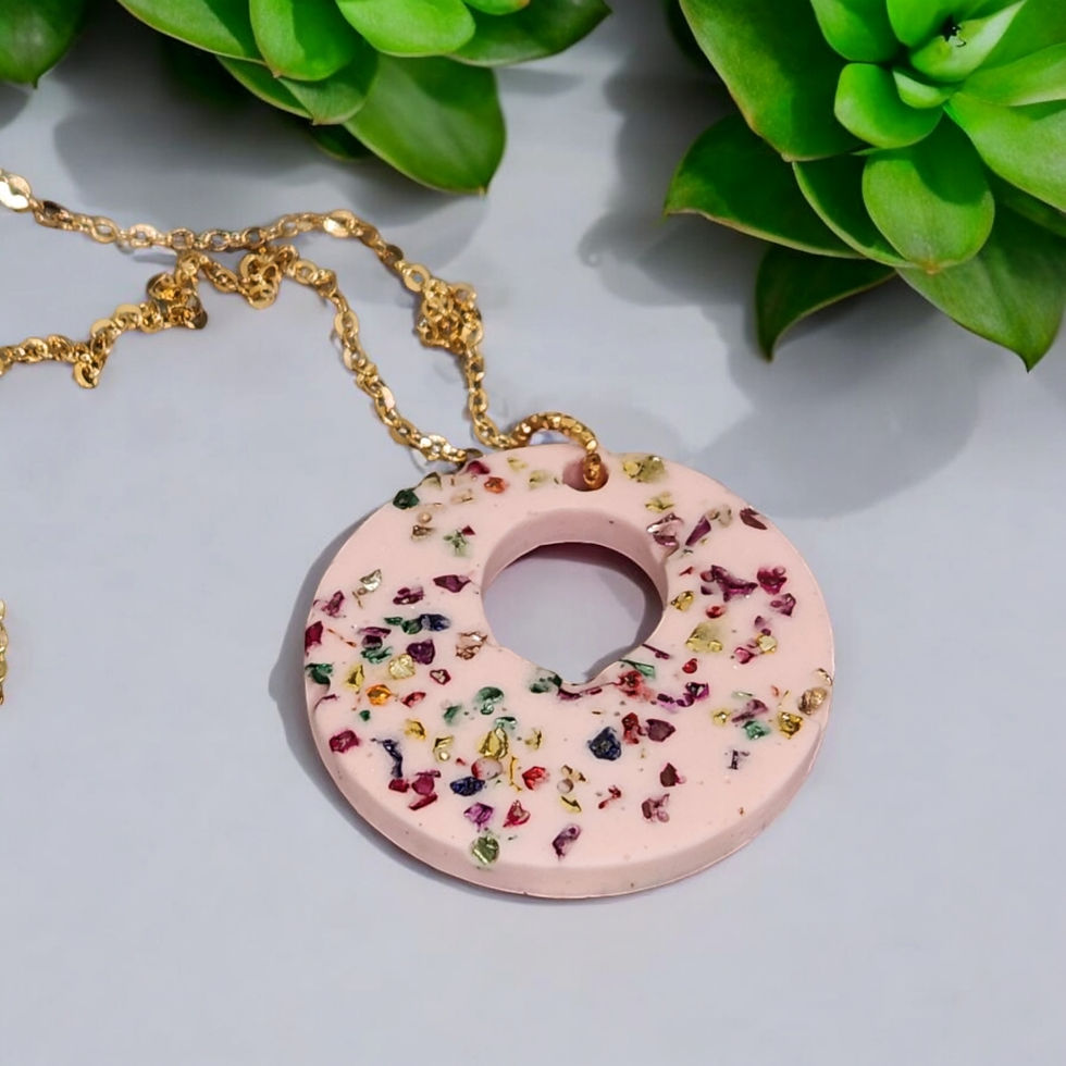 Thumbnail: Round Light Pink Eco Resin Pendant with Stones