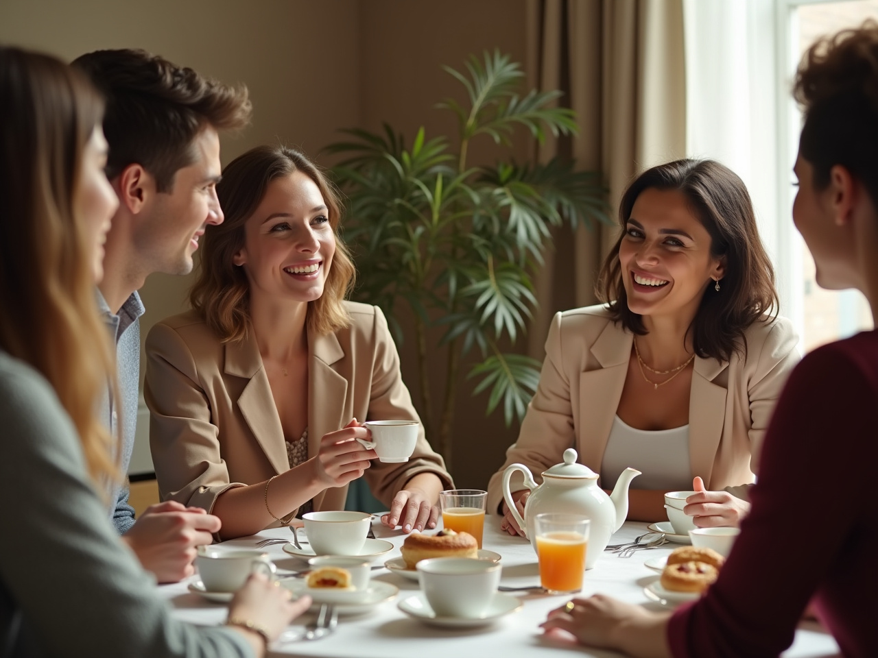 People drinking tea at a table