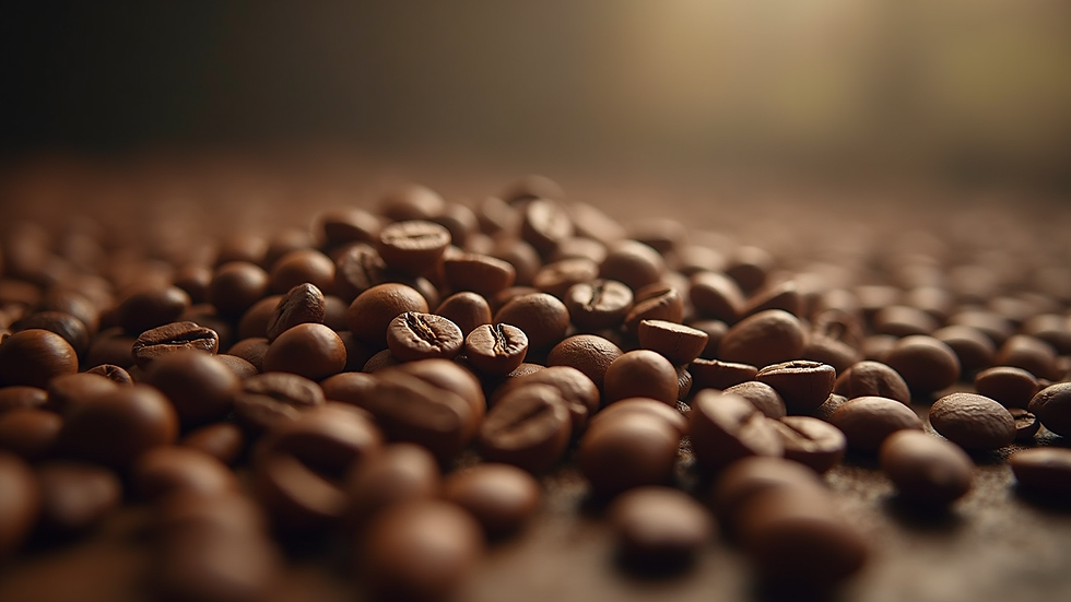 Close-up view of freshly roasted coffee beans
