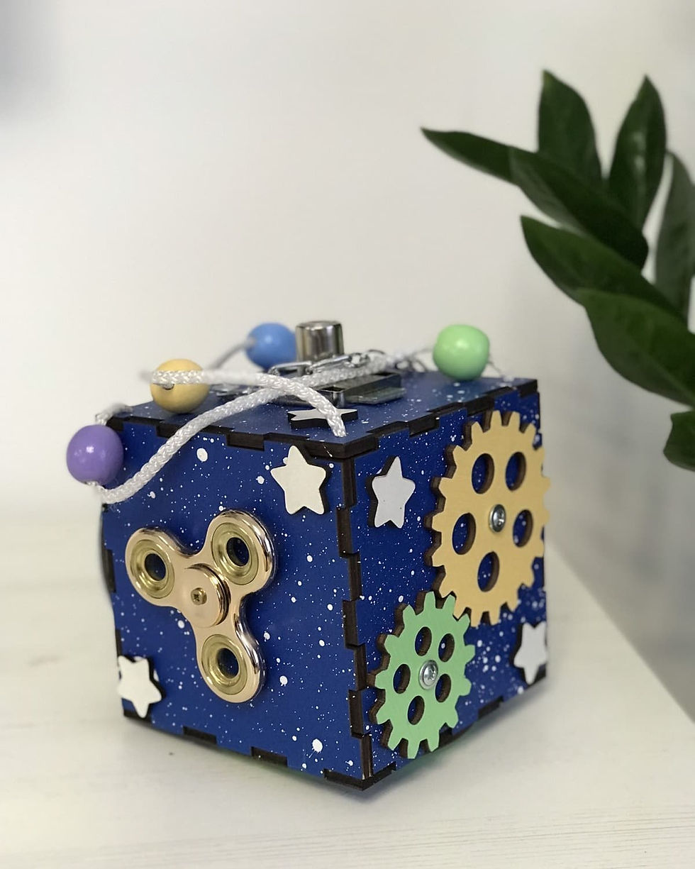 Miniatura: Cubo Sensoriale Montessori Attività in Legno Babymania Galaxy Blu
