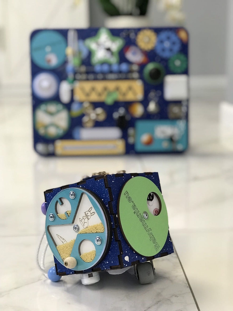 Miniatura: Cubo Sensoriale Montessori Attività in Legno Babymania Galaxy Blu