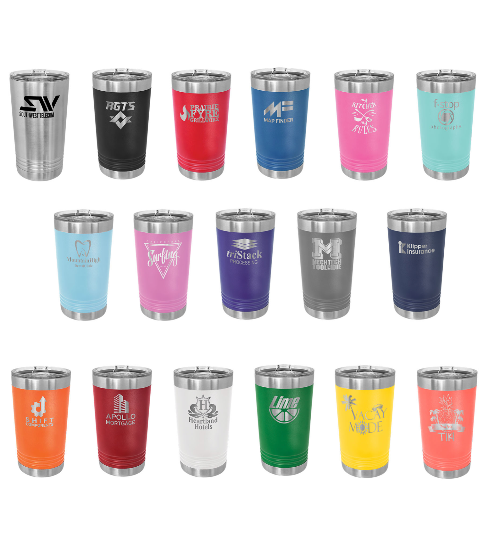 16 OZ Stainless Steel Coated Pint cup with Slider lid