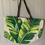 Thumbnail: Tropical print cotton canvas large craft bag, with leather handles 30x 47x 38cm