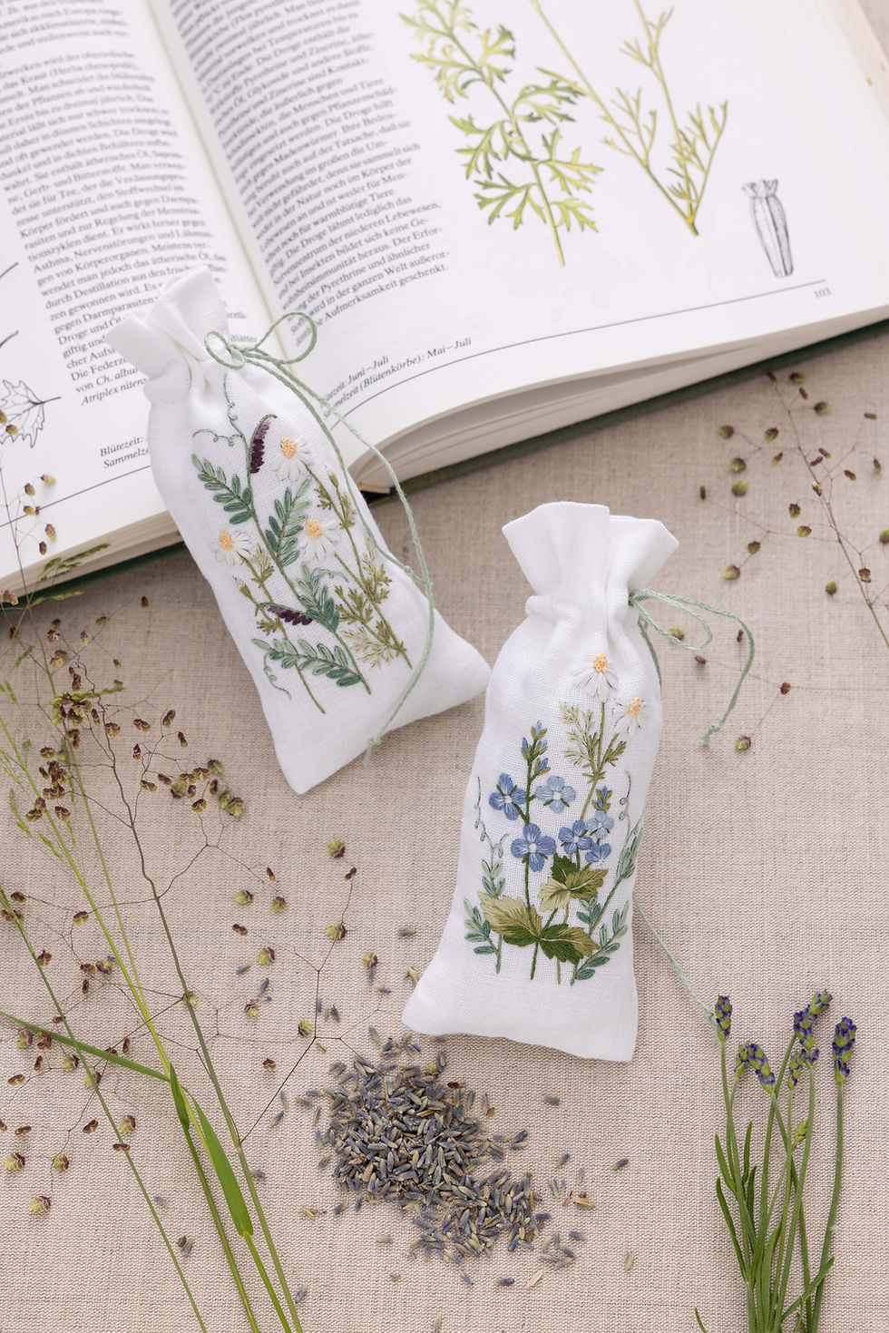 Thumbnail: Anchor Hand Freestyle embroidery kit “Chamomile & Veronica” Printed linen fabric