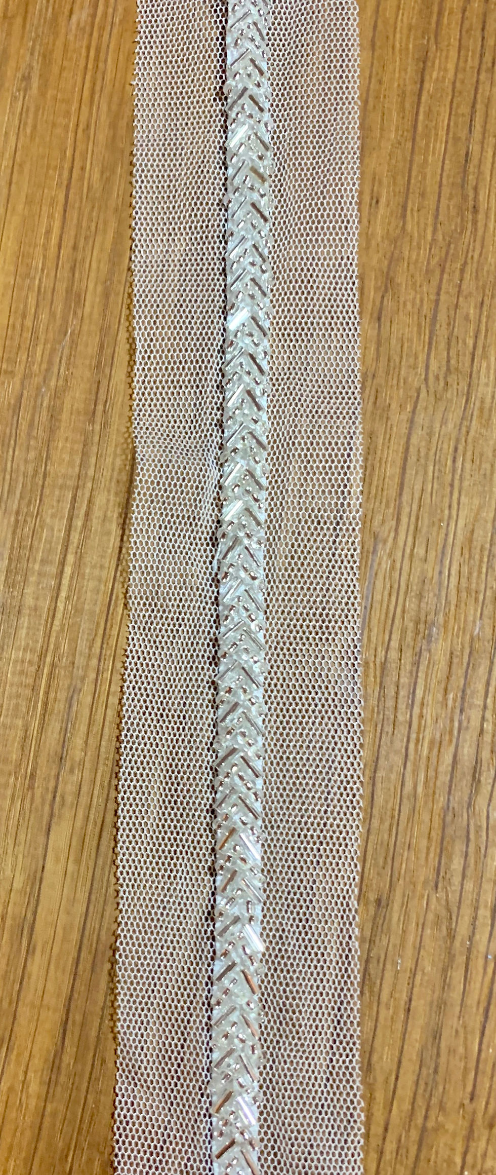 Thumbnail: 7mm Silver luxury beaded trim on fine net, per metre
