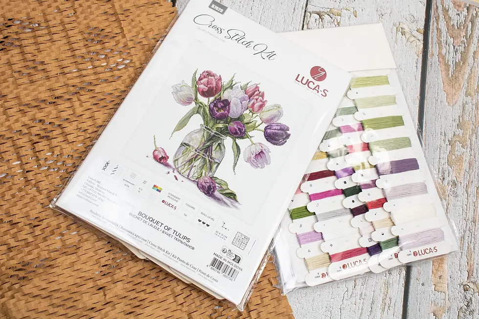 Thumbnail: Cross Stitch Kit "Bouquet of Tulips" 30 x 31cm, 56 colours, 16 ct  Zweigart aida
