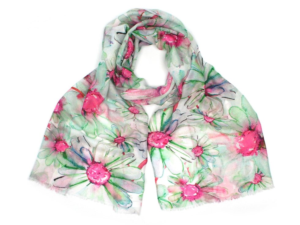 Thumbnail: Soft & floaty 'Budens' Bright Daisy Summer Scarf  Pink (50x180c