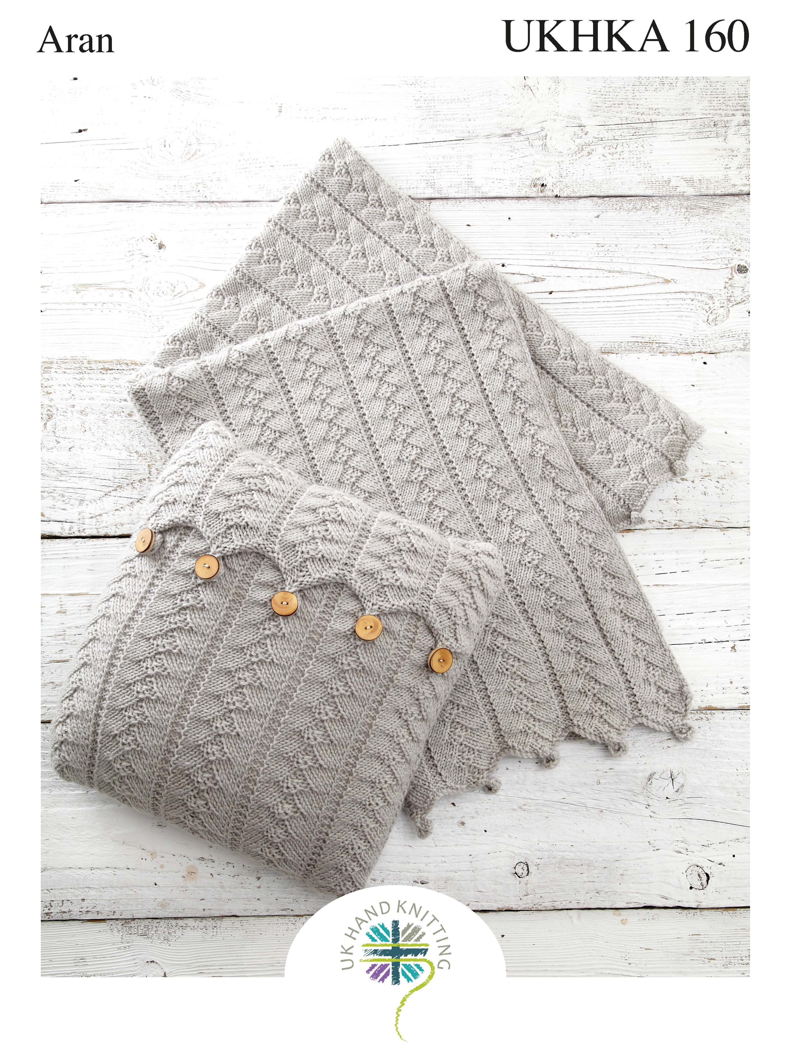 UKHKA 160 Knitting Pattern Aran Cushion Cover & Blanket, Lace pattern