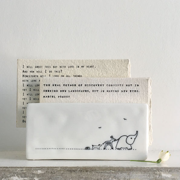 East of India Boxed Porcelain napkin /letter rack Animals