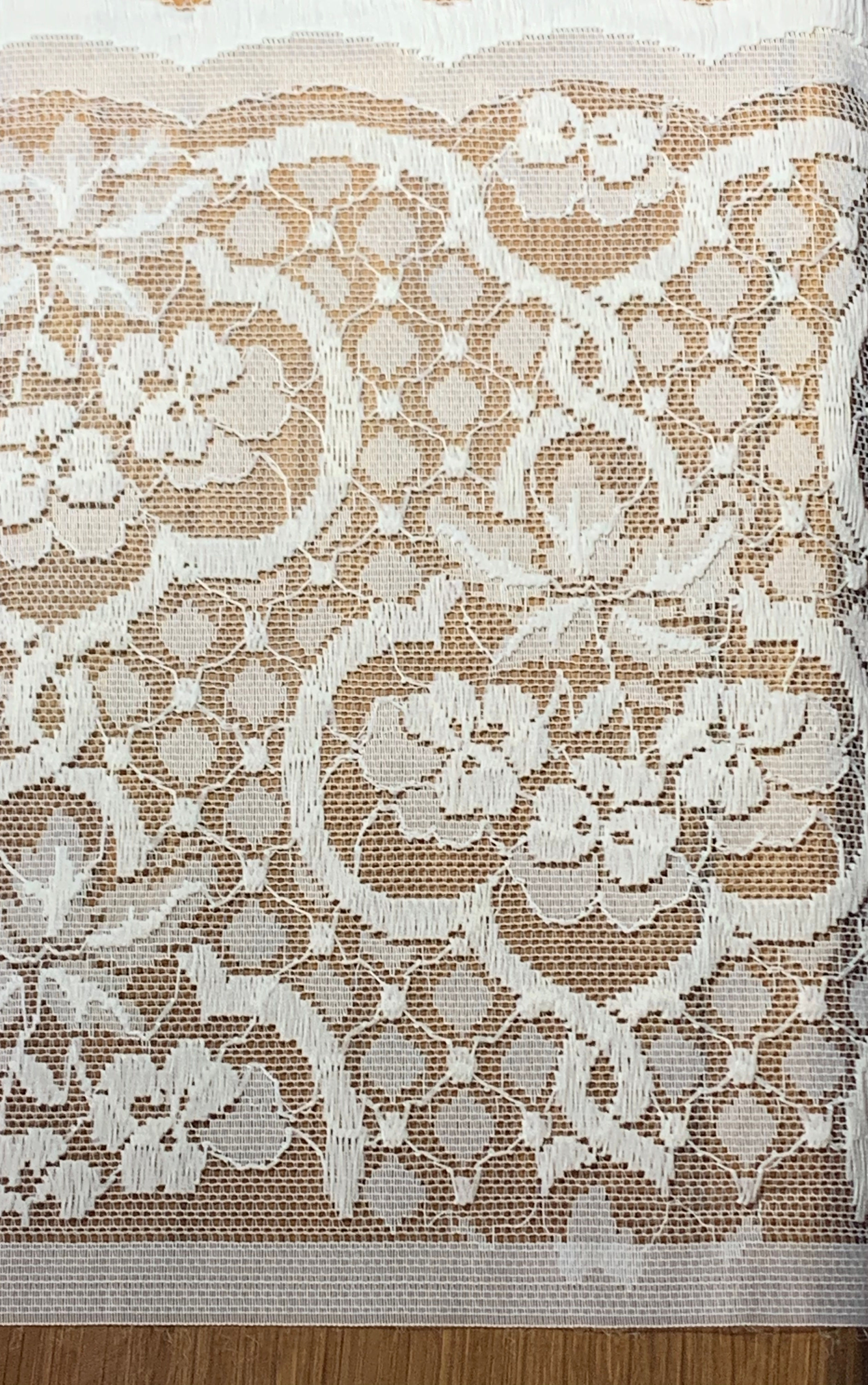 24cm wide lace in cream. Sold per metre