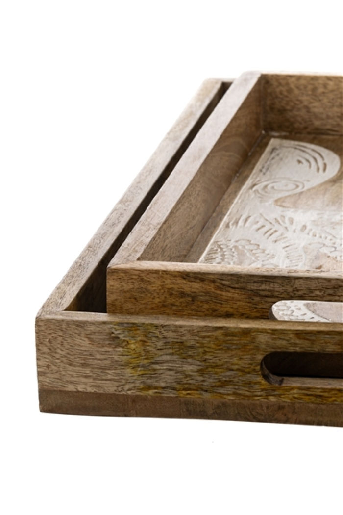 Thumbnail: Set of 2 wooden nesting trays, etched octopus, Shoeless Joe sustainable wood