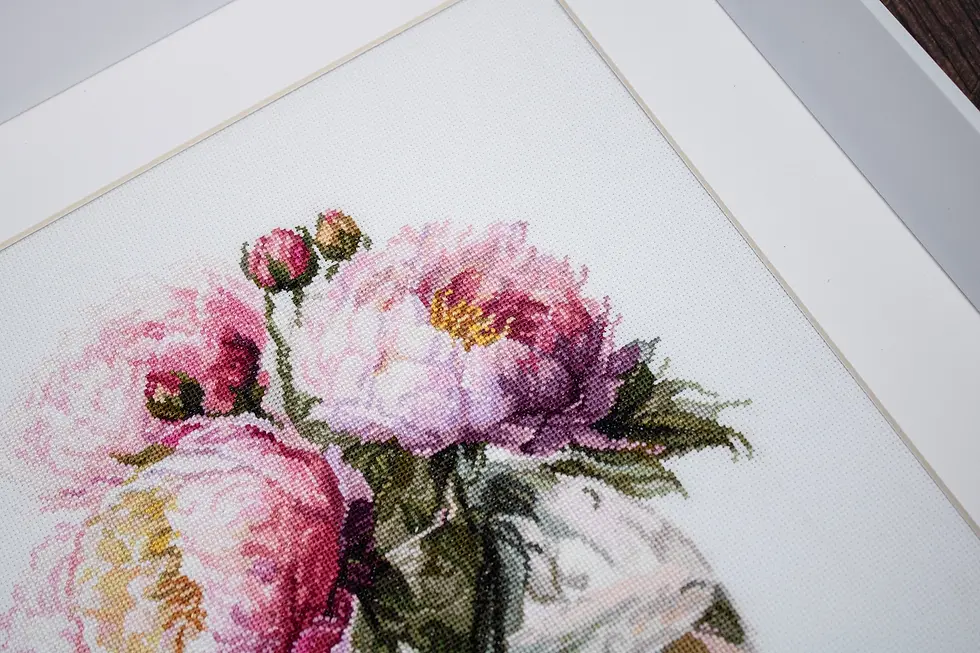 Thumbnail: Cross Stitch Kit "Bouquet of Peonies" 29x 31cm  57 colours 16ct  Zweigart aida