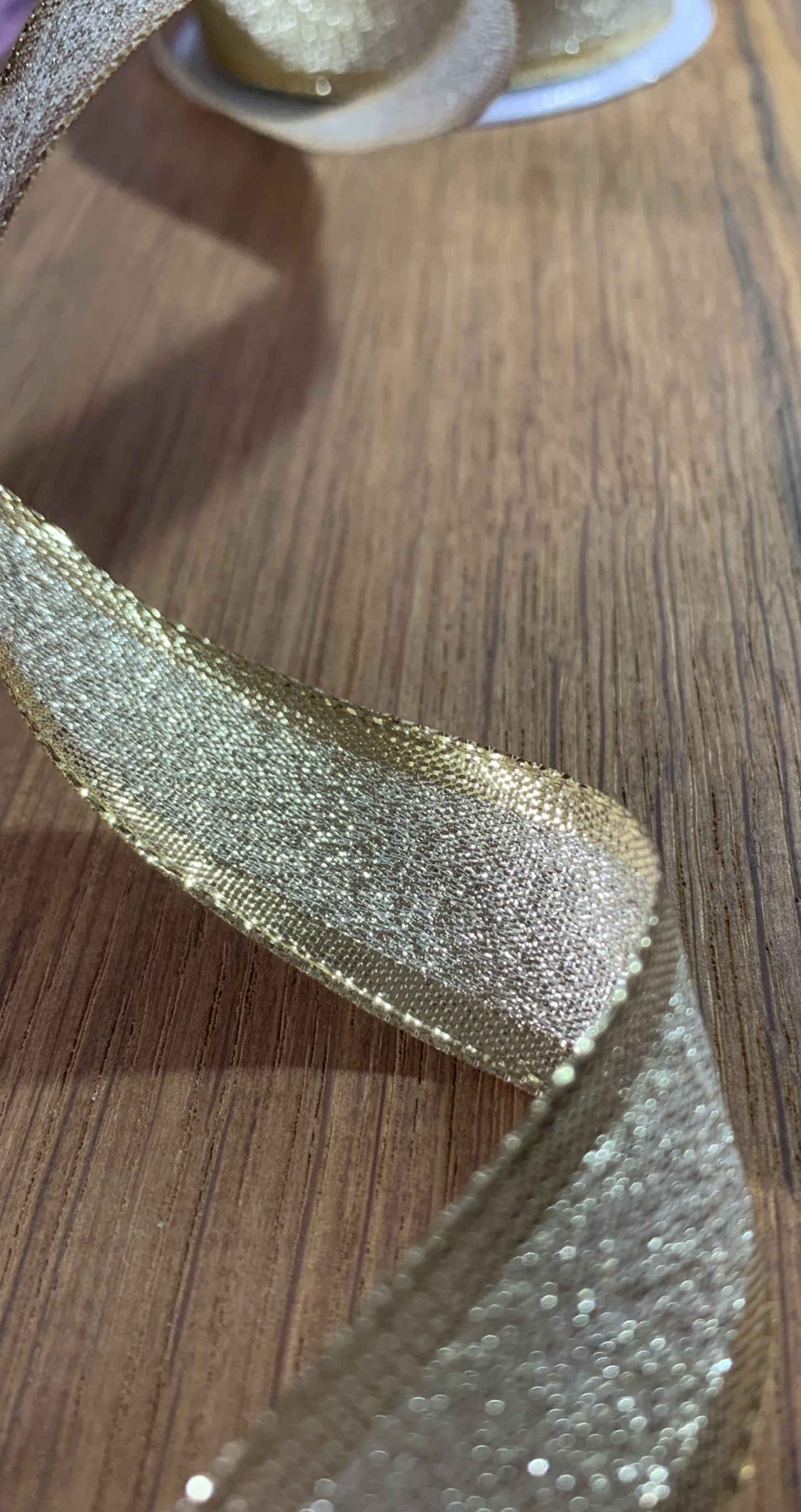 Gold lamé metallic ribbon wired, 25mm, sold per metre