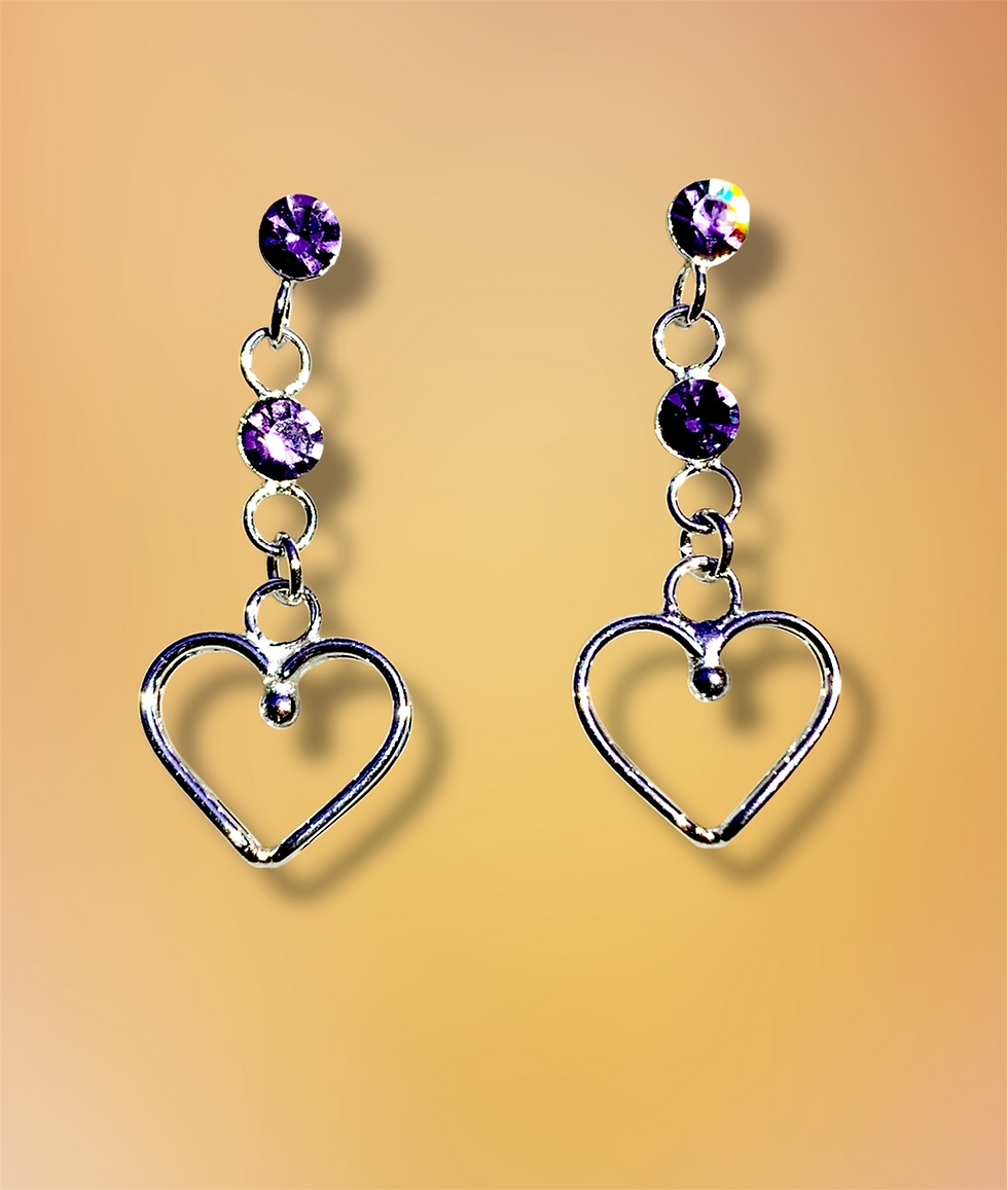 Thumbnail: 925 Sterling Silver Stud Heart dangle Earrings Tanzanite CZ