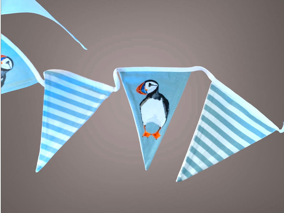 Thumbnail: Shoeless Joe Nautical  Coastal Puffin Bunting 100% cotton. 200+cm