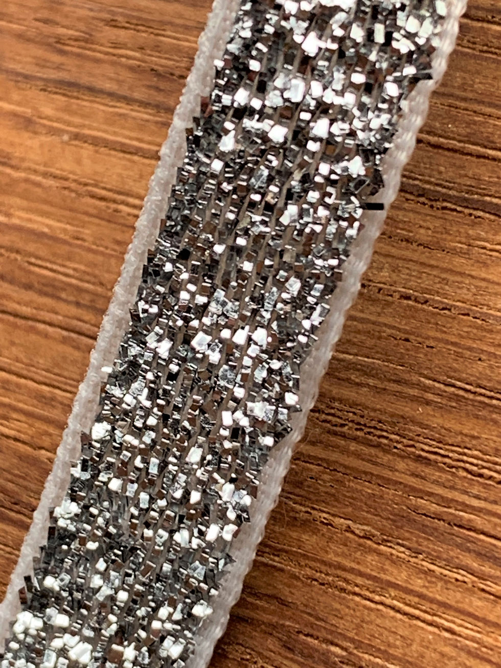 Thumbnail: Silver sparkly Ribbon: 10mm width, sold by the metre