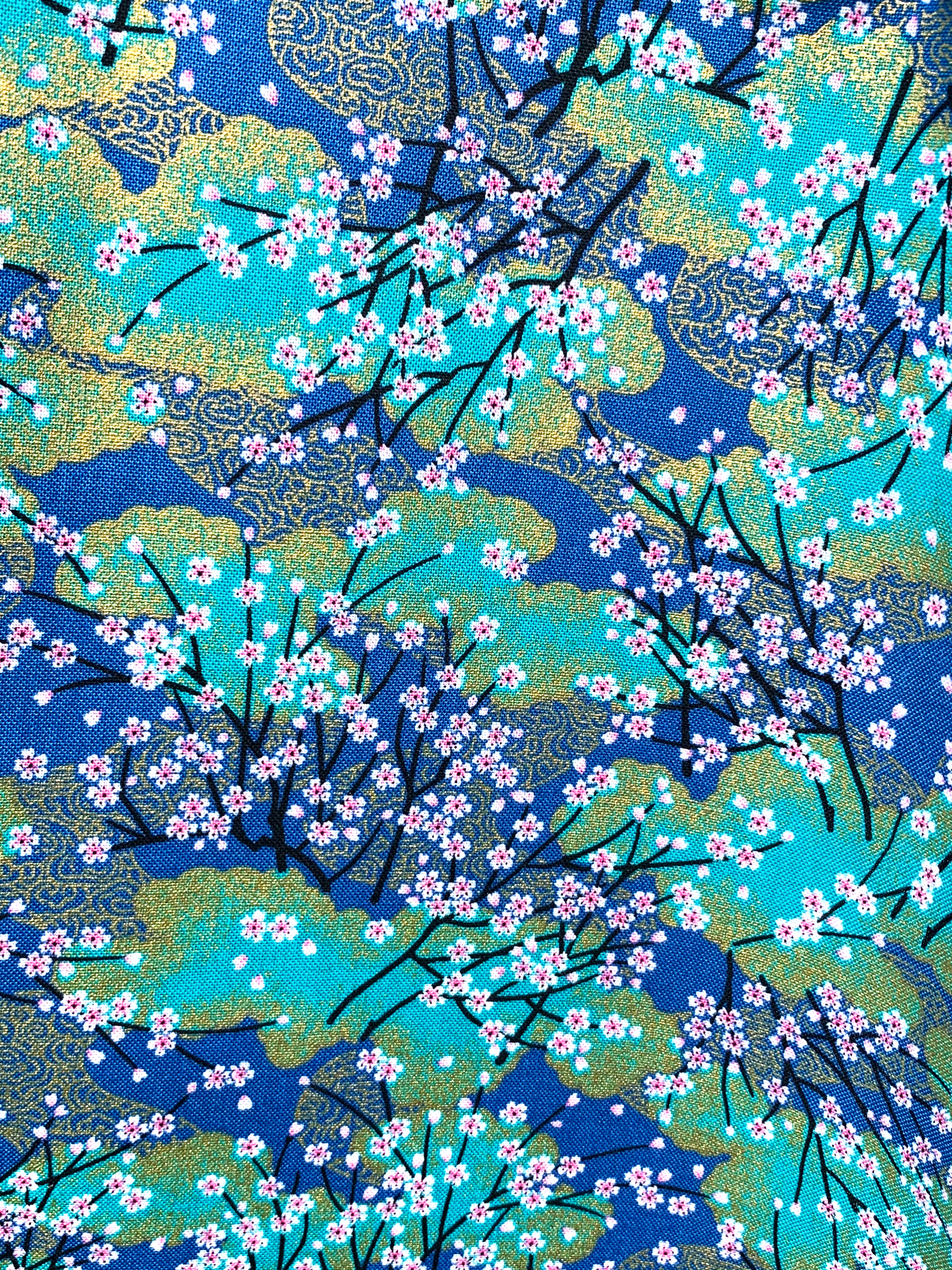 Genuine Japanese, Quality cotton fabric, metallic 'Blossoms'