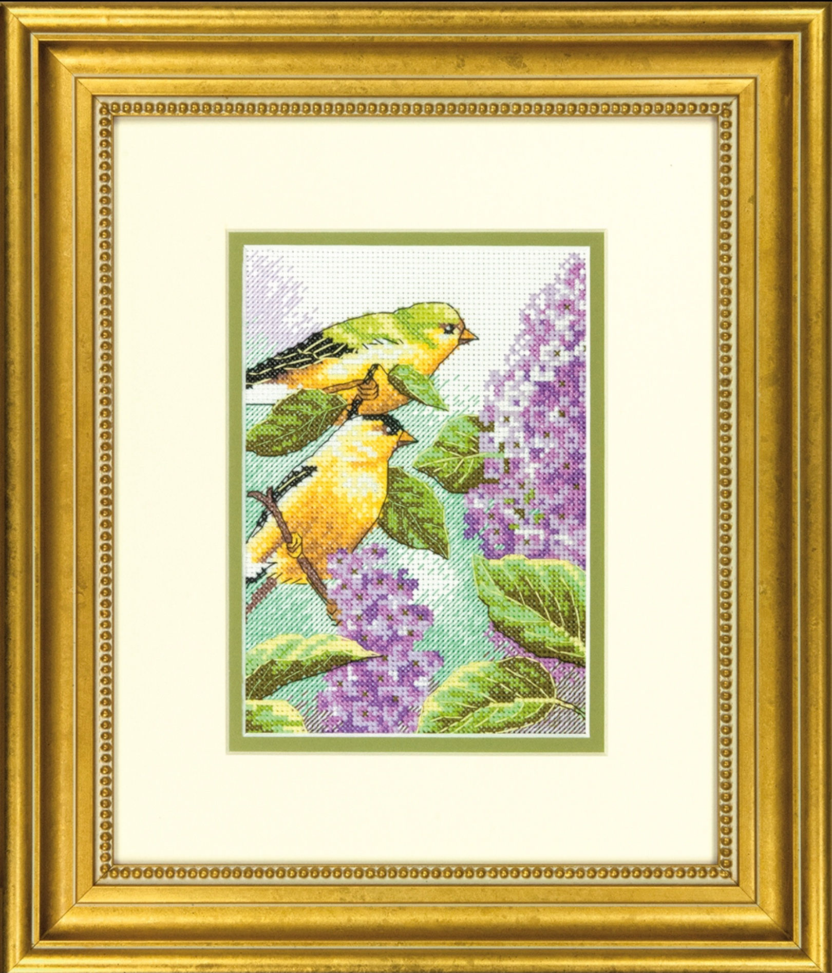 Dimensions Cross Stitch kit Goldfinch and Lilacs 12.7 x 17.7cm