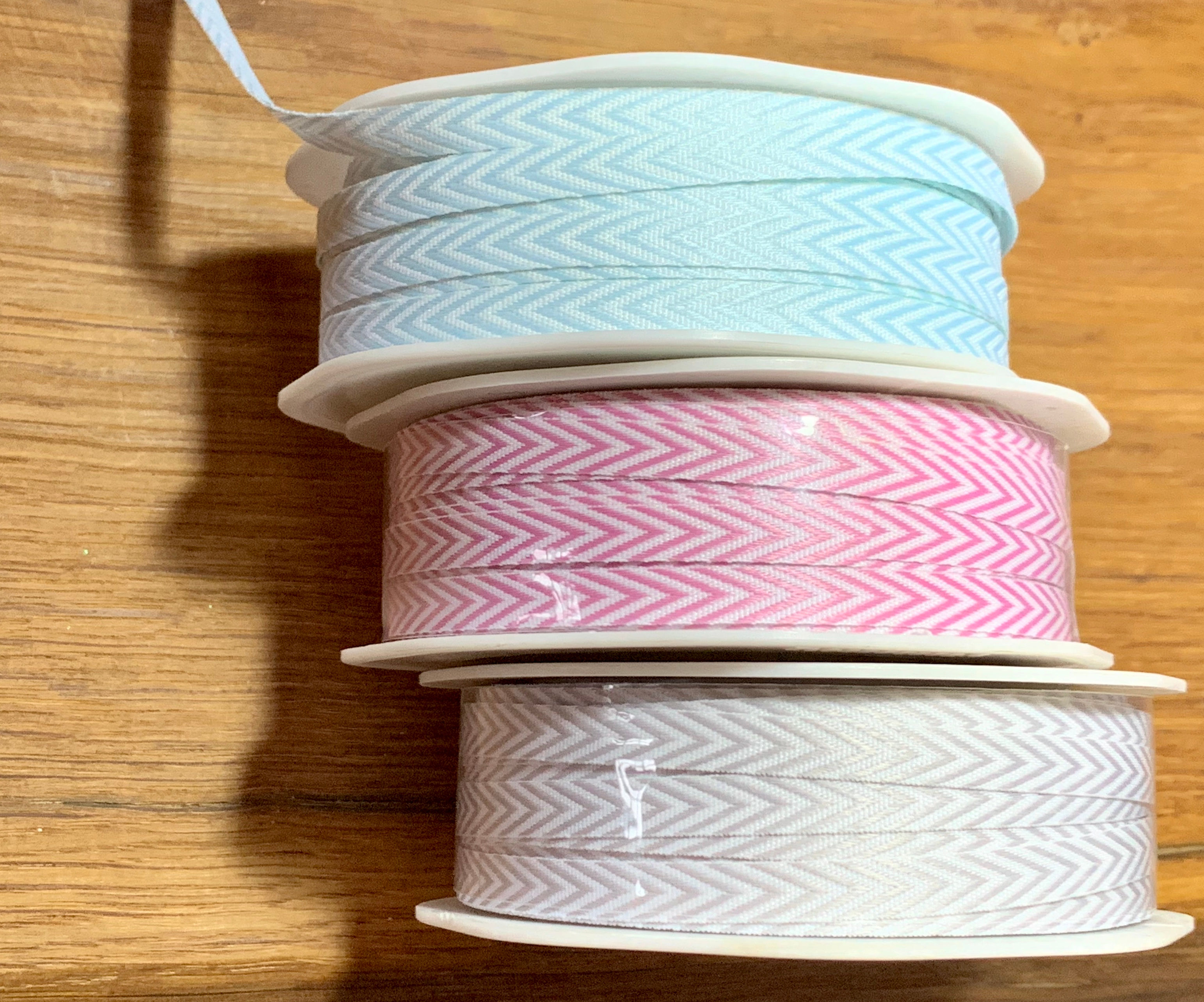 Herringbone pattern French ribbon, 6mm, choice of shades, sold per metre