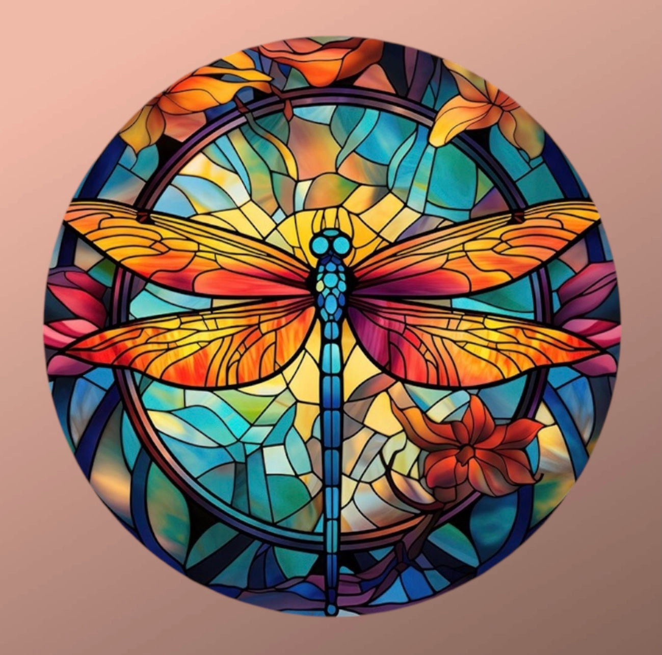Dragonfly Stained Glass Effect Metal sign / plaque, Aluminium Design #1337