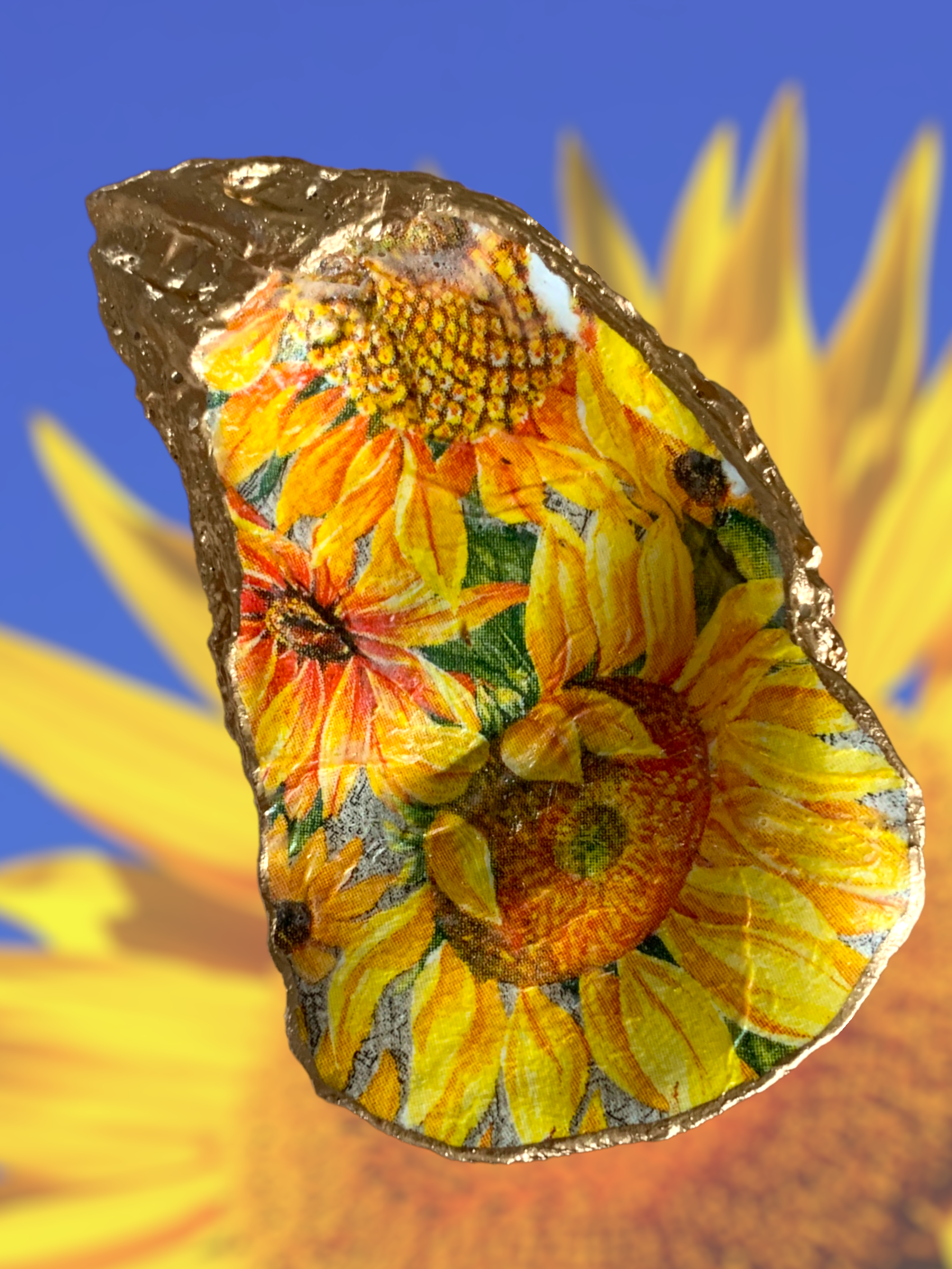 Serenity Shells, 'Sunny Days Ahead' Sunflowers, hand decorated natural shell