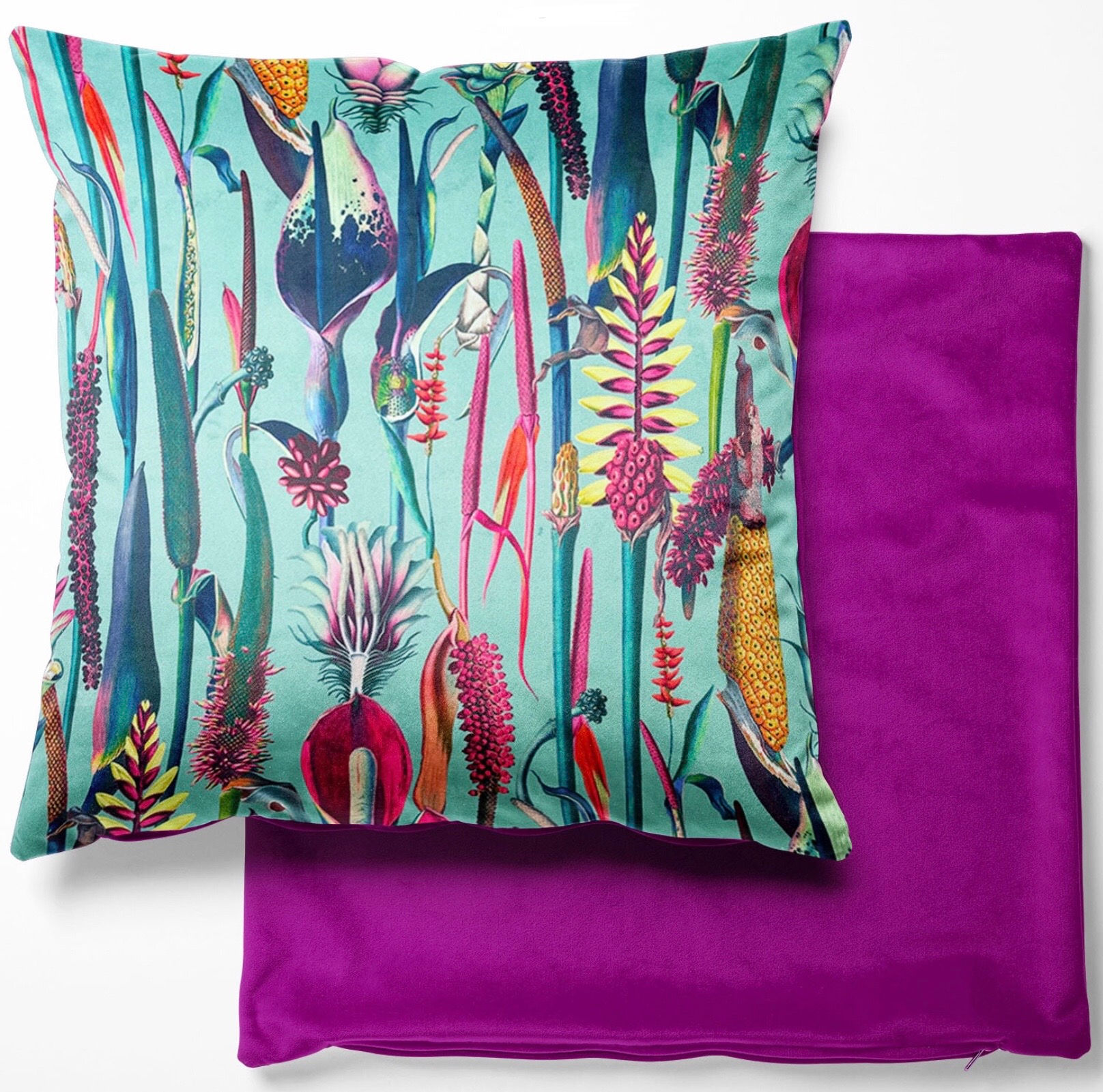 Botanical Duck egg/ lilac, luxury velvet Cushion cover, 46 x 46cm